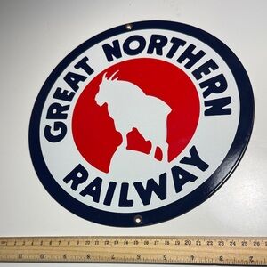 Great northern railway white goat Metal Red and White Sign